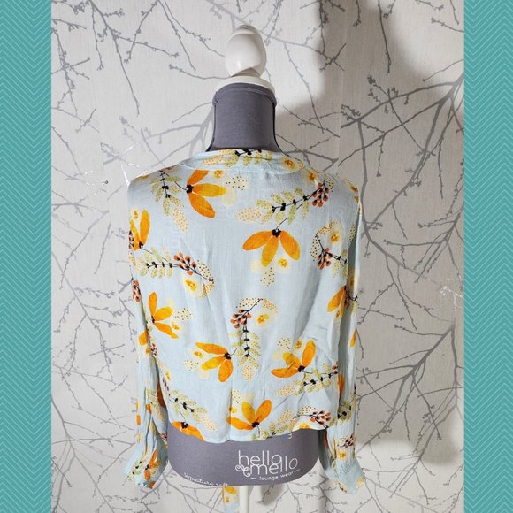 Patrons of Peace Blue Floral Printed Open Front Cardigan - Picture 4 of 5